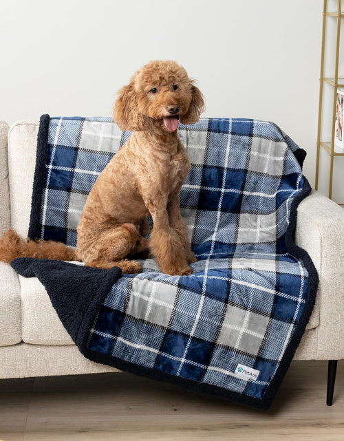 Load image into Gallery viewer, Waterproof Dog Blanket for Small Medium Dog, Pet Puppy Blanket Couch Cover Protection, Sherpa Fleece Cat Blanket Couch Sofa Bed Furniture Protector Reversible Soft Washable 29X40 Plaid Navy
