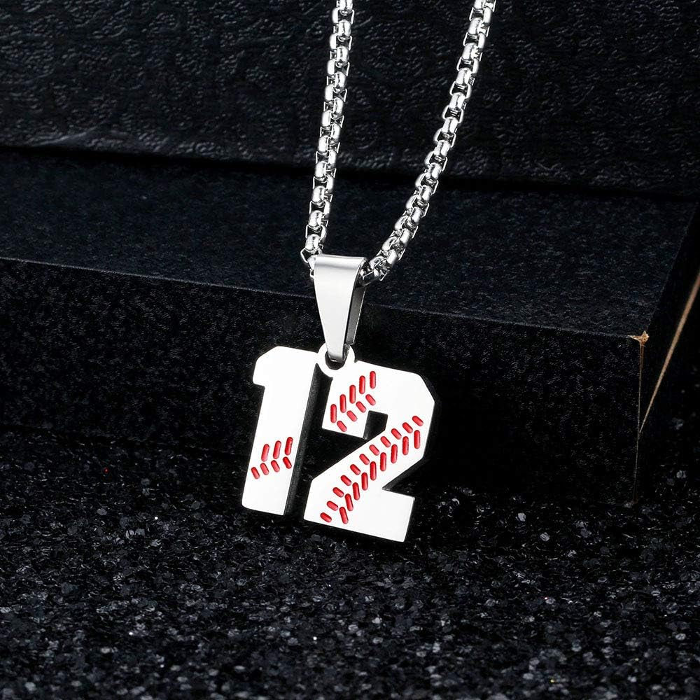 TLIWWF Inspiration Baseball Jersey Number Necklace Stainless Steel Charms Number Pendant for Boys Men