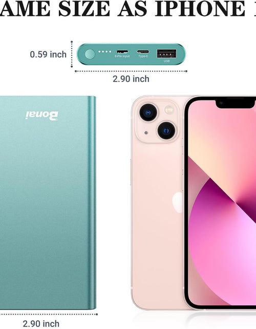 Load image into Gallery viewer, Portable Charger,  Power Bank 12000Mah Aluminum(Travel)(Powerful) USB C High Speed 3.0A Input/Output Compatible Iphone 13/13 Pro Max/12/12 PM, Samsung, Ipad - Mint (8 Pin Charging Cable Included)
