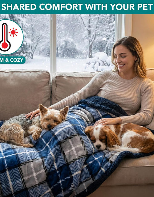 Load image into Gallery viewer, Waterproof Dog Blanket for Small Medium Dog, Pet Puppy Blanket Couch Cover Protection, Sherpa Fleece Cat Blanket Couch Sofa Bed Furniture Protector Reversible Soft Washable 29X40 Plaid Navy
