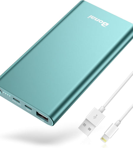 Portable Charger,  Power Bank 12000Mah Aluminum(Travel)(Powerful) USB C High Speed 3.0A Input/Output Compatible Iphone 13/13 Pro Max/12/12 PM, Samsung, Ipad - Mint (8 Pin Charging Cable Included)