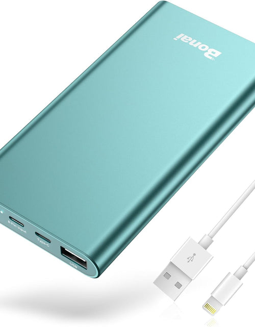 Load image into Gallery viewer, Portable Charger,  Power Bank 12000Mah Aluminum(Travel)(Powerful) USB C High Speed 3.0A Input/Output Compatible Iphone 13/13 Pro Max/12/12 PM, Samsung, Ipad - Mint (8 Pin Charging Cable Included)
