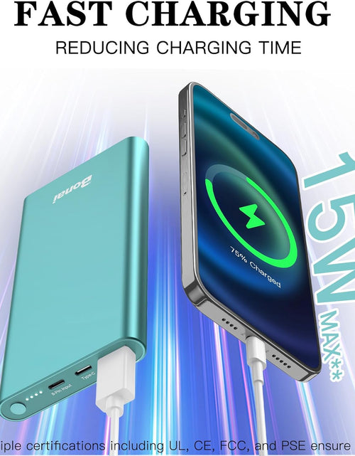 Load image into Gallery viewer, Portable Charger,  Power Bank 12000Mah Aluminum(Travel)(Powerful) USB C High Speed 3.0A Input/Output Compatible Iphone 13/13 Pro Max/12/12 PM, Samsung, Ipad - Mint (8 Pin Charging Cable Included)
