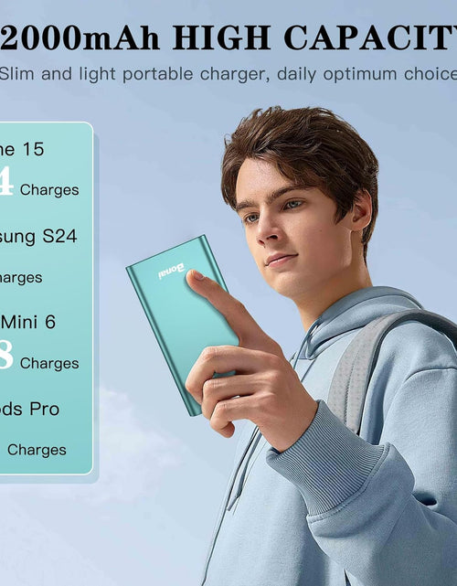 Load image into Gallery viewer, Portable Charger,  Power Bank 12000Mah Aluminum(Travel)(Powerful) USB C High Speed 3.0A Input/Output Compatible Iphone 13/13 Pro Max/12/12 PM, Samsung, Ipad - Mint (8 Pin Charging Cable Included)
