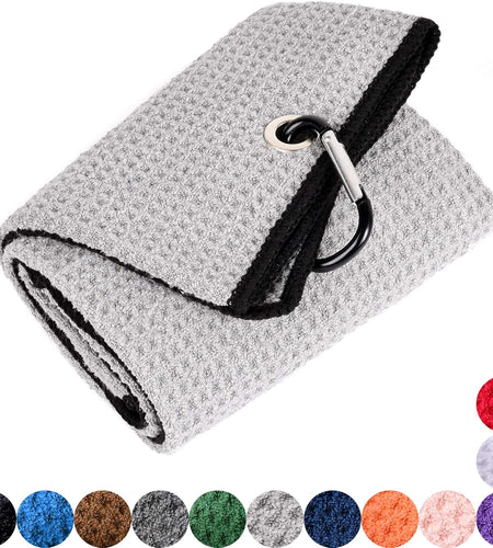 Microfiber Waffle Pattern Golf Towel | Club Groove Cleaner Brush | Foldable Divot Tool with Magnetic Ball Marker