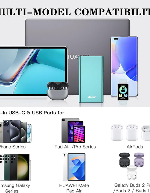 Load image into Gallery viewer, Portable Charger,  Power Bank 12000Mah Aluminum(Travel)(Powerful) USB C High Speed 3.0A Input/Output Compatible Iphone 13/13 Pro Max/12/12 PM, Samsung, Ipad - Mint (8 Pin Charging Cable Included)
