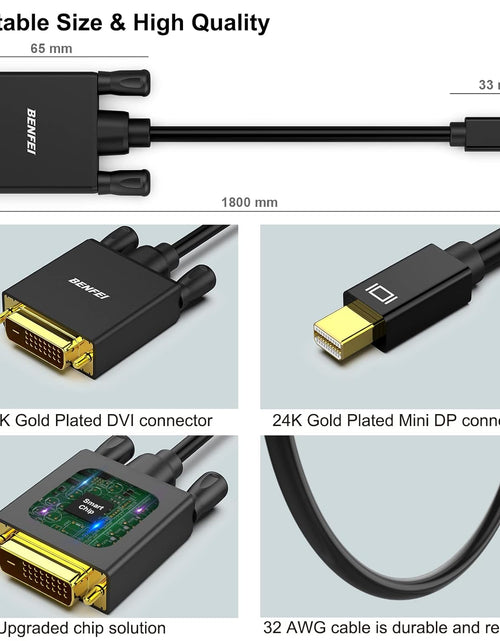 Load image into Gallery viewer, Mini Displayport to DVI Cable, Mini DP to DVI 1.83M Cable Male to Male Gold-Plated Cord for Macbook, Imac(Lg51) Surface Pro and Laptop
