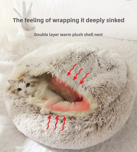 Autumn and Winter Soft Plush Pet Bed and Pet Bed Winter Warm and Cold Plush Comforter Nest Shell Cat Nest Semi-Enclosed Cat Nest
