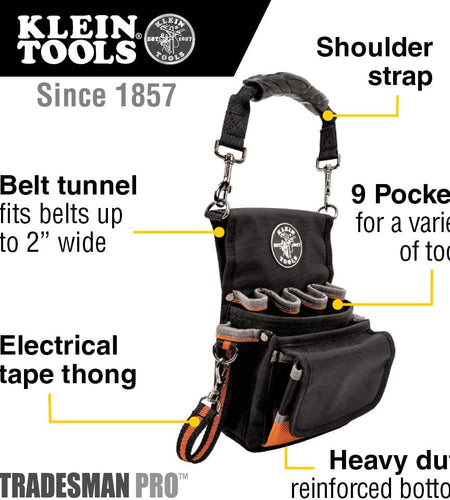 5242 Tool Pouch, Tradesman Pro Tool Pouch with Electrical Tape Thong, Reinforced Bottom, 9 Pockets