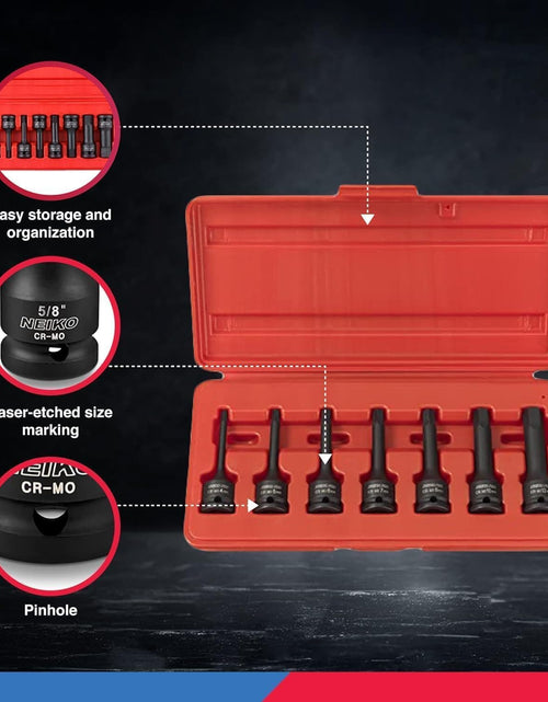 Load image into Gallery viewer, 01130B 3/8" Drive Allen Socket Set, 7 Piece, 3 Inch, 3/8” Impact Hex Bit Socket Set, Metric Hex Driver 4 Mm to 12 Mm, Chrome-Moly Cr-Mo Impact Grade
