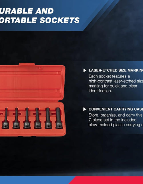 Load image into Gallery viewer, 01130B 3/8" Drive Allen Socket Set, 7 Piece, 3 Inch, 3/8” Impact Hex Bit Socket Set, Metric Hex Driver 4 Mm to 12 Mm, Chrome-Moly Cr-Mo Impact Grade
