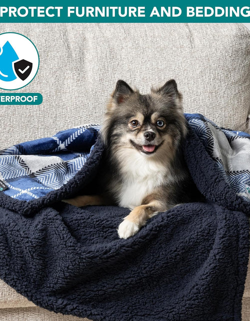 Load image into Gallery viewer, Waterproof Dog Blanket for Small Medium Dog, Pet Puppy Blanket Couch Cover Protection, Sherpa Fleece Cat Blanket Couch Sofa Bed Furniture Protector Reversible Soft Washable 29X40 Plaid Navy
