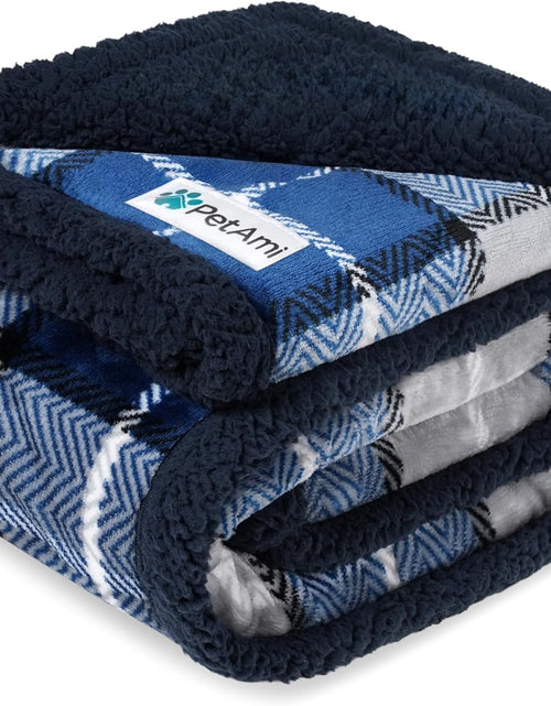 Load image into Gallery viewer, Waterproof Dog Blanket for Small Medium Dog, Pet Puppy Blanket Couch Cover Protection, Sherpa Fleece Cat Blanket Couch Sofa Bed Furniture Protector Reversible Soft Washable 29X40 Plaid Navy
